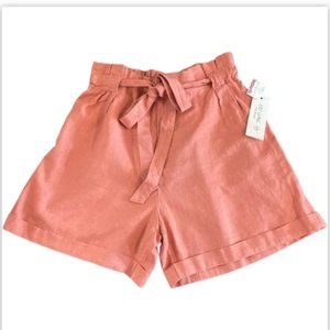 Just Living | Rose/Peach Linen Paper Bag Waist Shorts | Size M